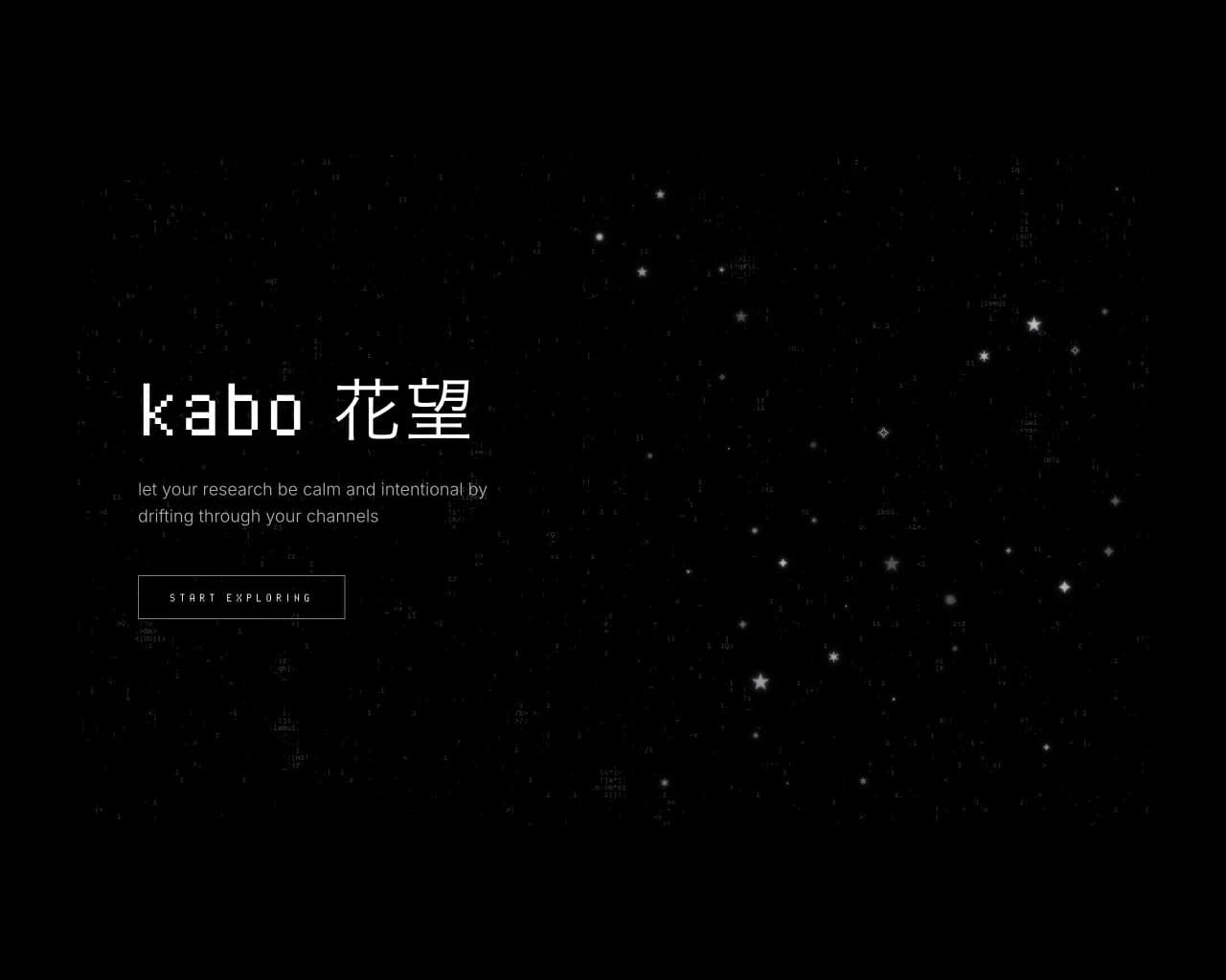 Kabo live homepage on a black background.