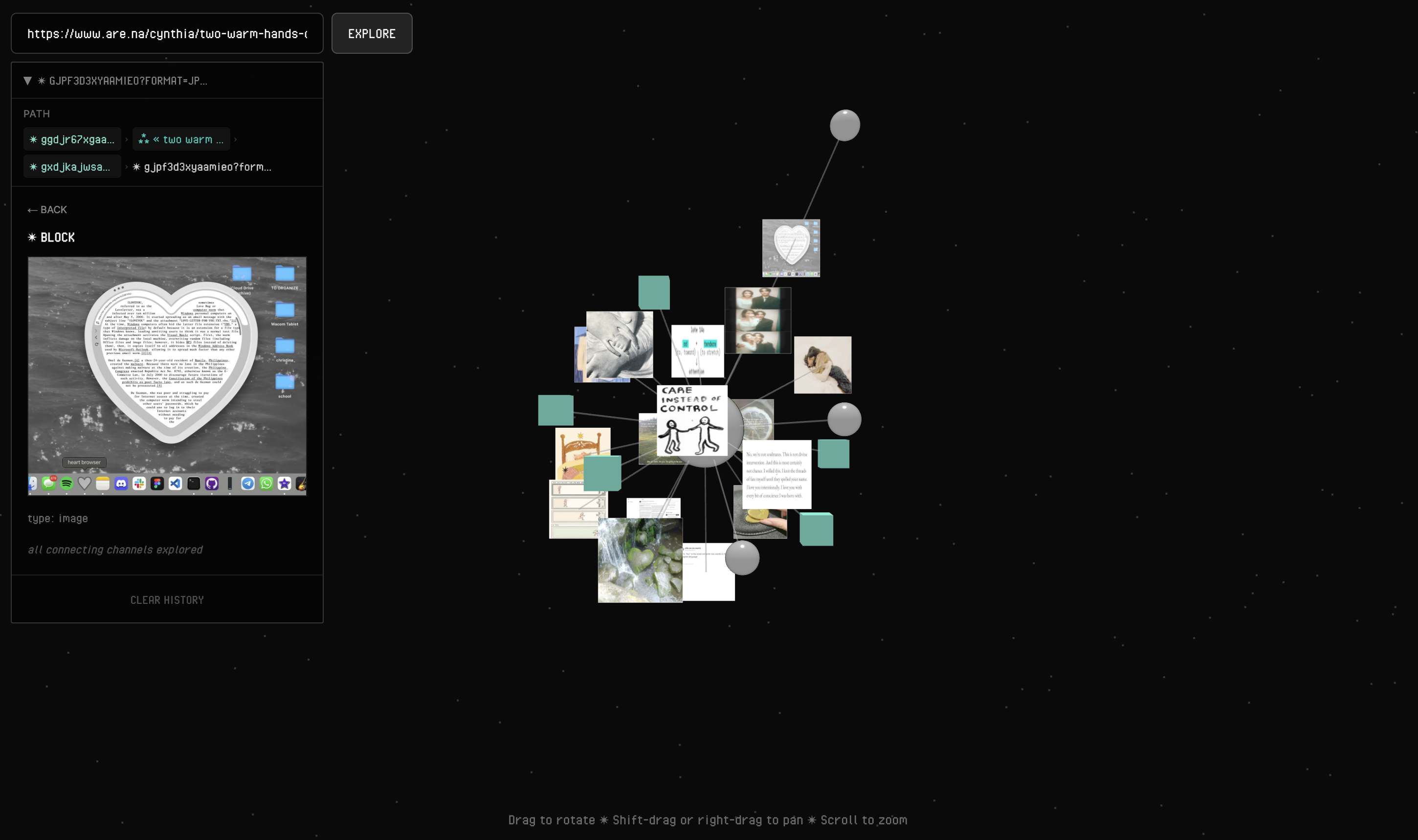 The same channel and block visualized as connected nodes in Kabo.